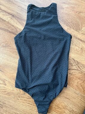 Fendi x Skims Black Logo-Print Racerback Bodysuit